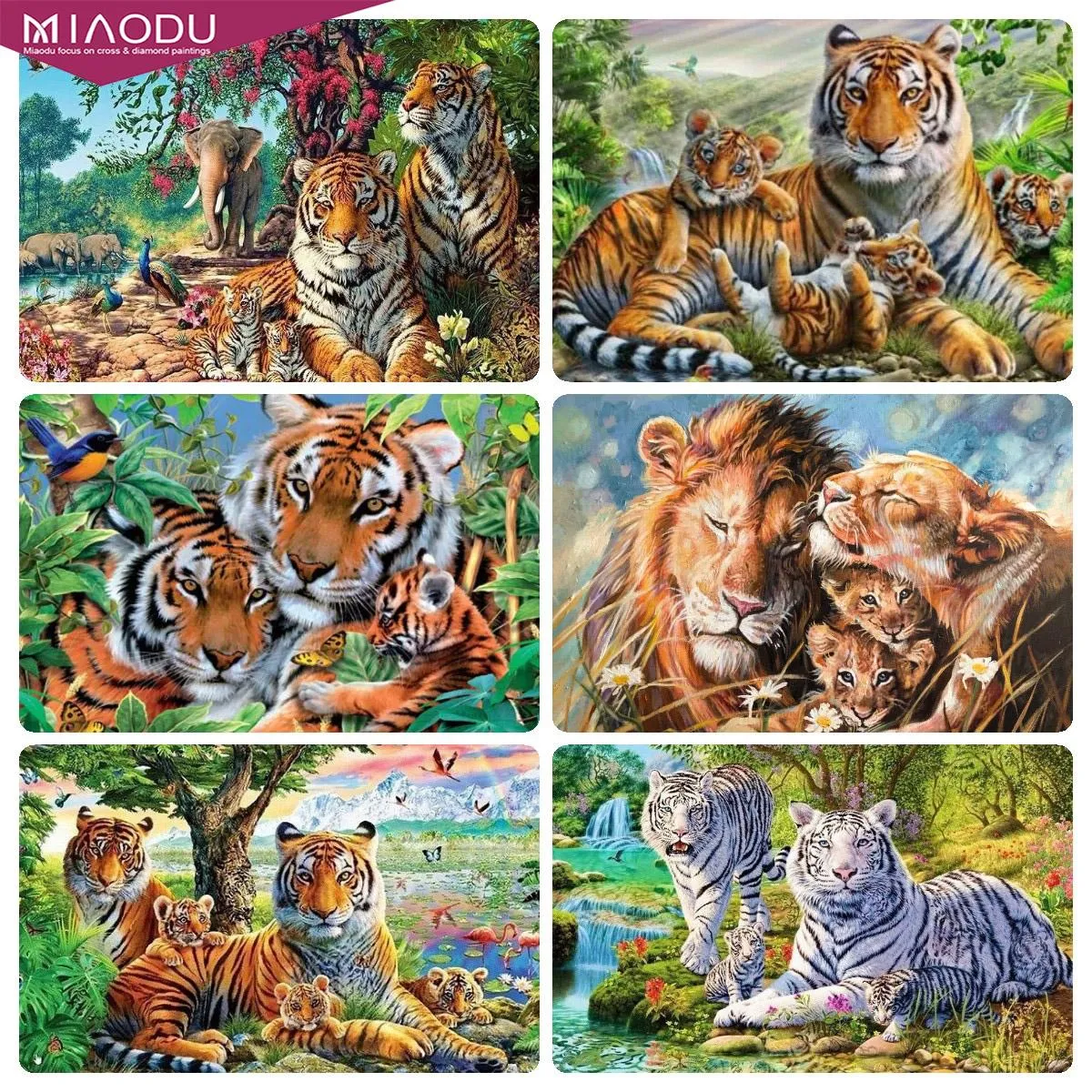 Calligraphie 5d diamant peinture Animal Tropical Lion tigre famille diamant broderie croix Kits mosaïque paysage décor à la maison cadeaux