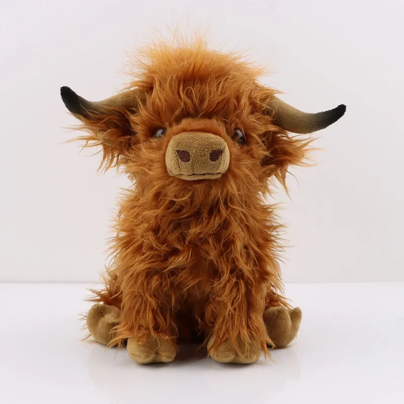 25cm Scottish Highlands Cow Plush Toys Vivid Plush Animal Dolls Brown White Black Blue Gift for Children