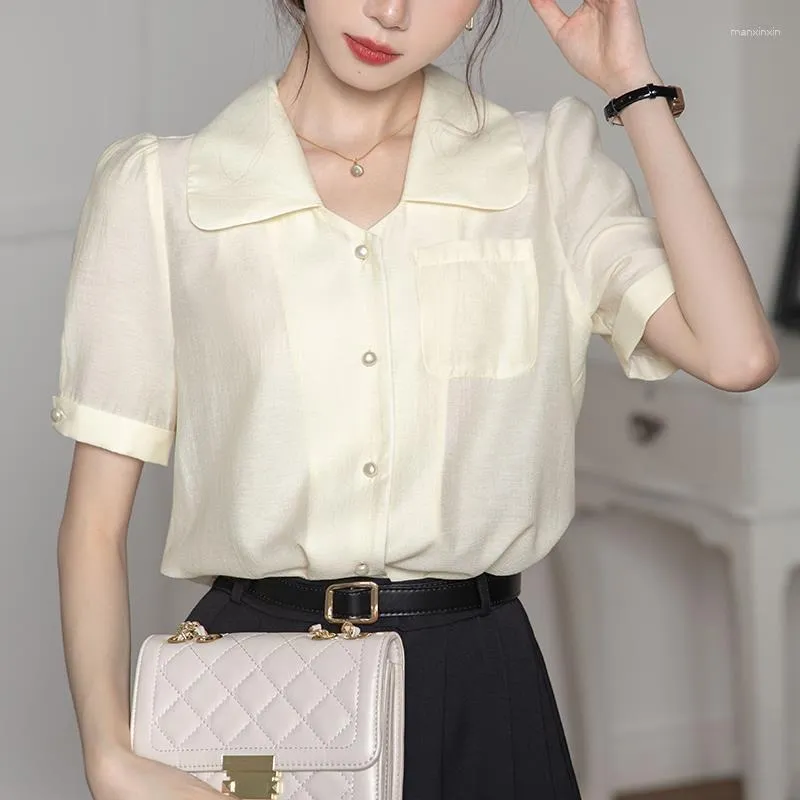 Kvinnors blusar French Fashion Style Versatile Solid Color Short Sleeve Shirt Top 2023 Summer Loose and Slim