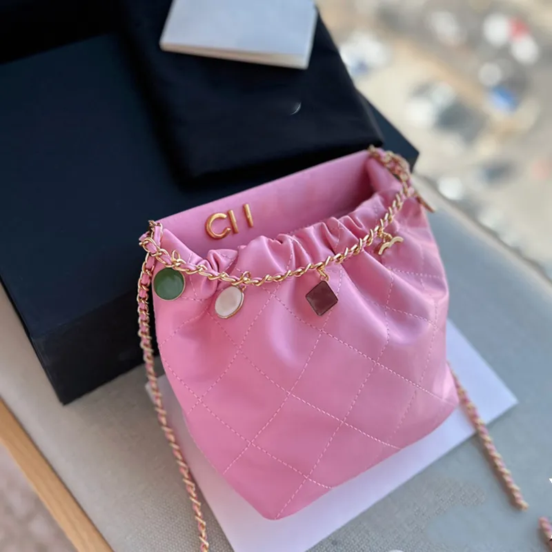 Pale Pink Leather Mini Drawstring Crossbody Bag