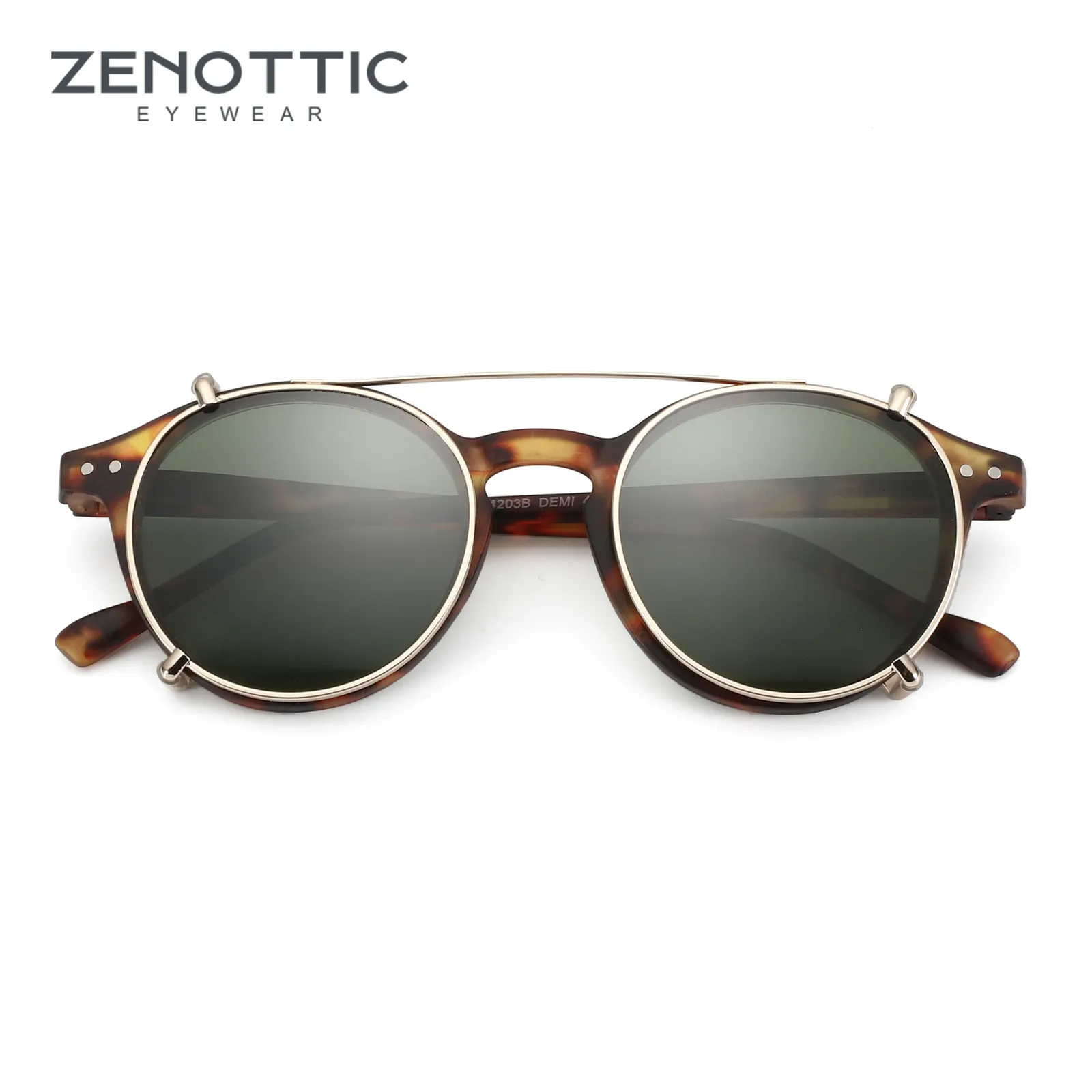 Montature per occhiali da sole ZENOTTIC Retro Double Lens Flip Up Clip su Steampunk Style Uomo Donna Cerchio Occhiali anti luce blu Clip polarizzanti 230726