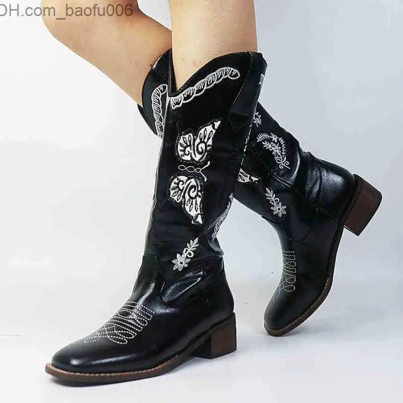 Buty kobiety buty Bonjomarisa Female Love Heart Mid Calf for Cute Cowgirls Cowboy Chunky Obcing Vintage Punk Punk Western Boot 0709 Z230726