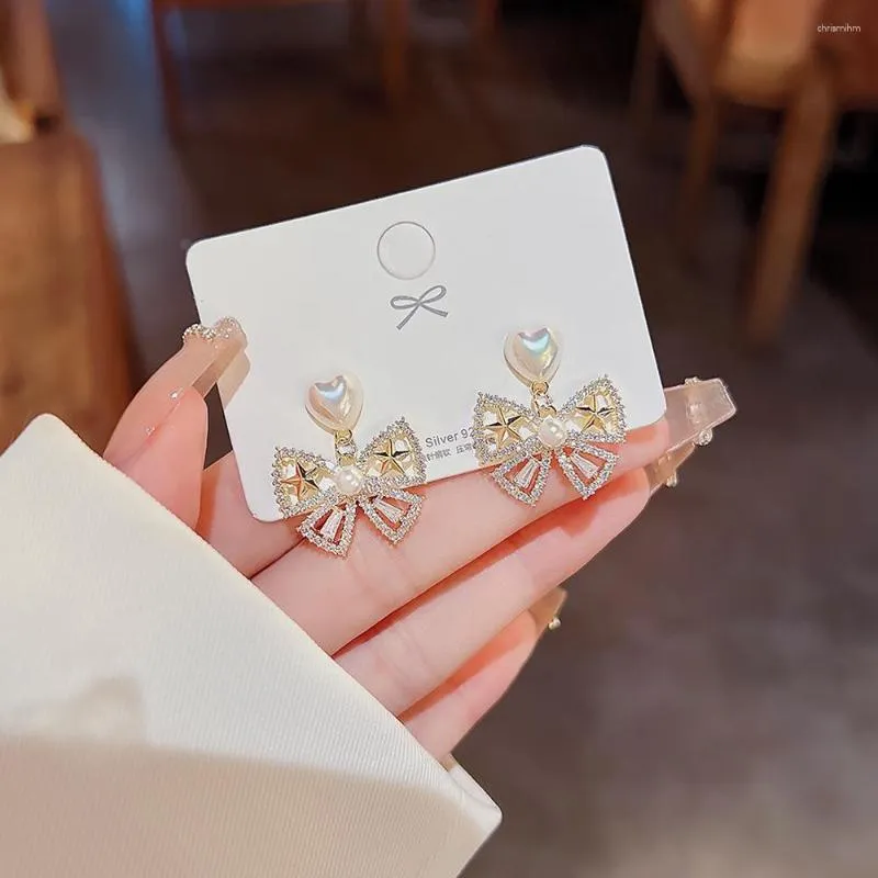 Brincos Pendurados Coreano Plástico Pérola Pingente Bowknot Designer Brincos Jóias Femininas Presentes de Natal Aros Elegantes De Mujer Pendientes