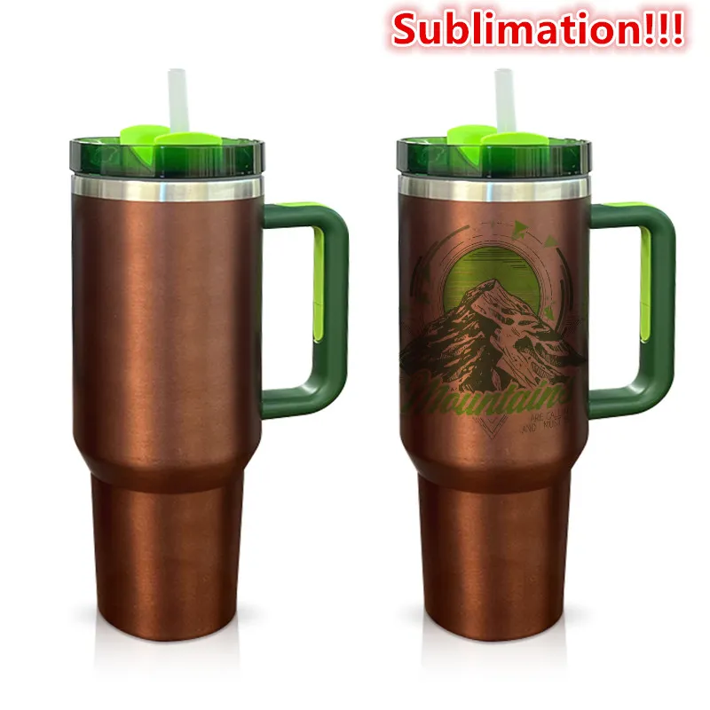 40oz Sublimation Watermelon Moonshine Quencher tumbler 40oz Watermelon Moonshine Cup H2.0 Sublimation 40oz Travel Coffee Mug con manico verde