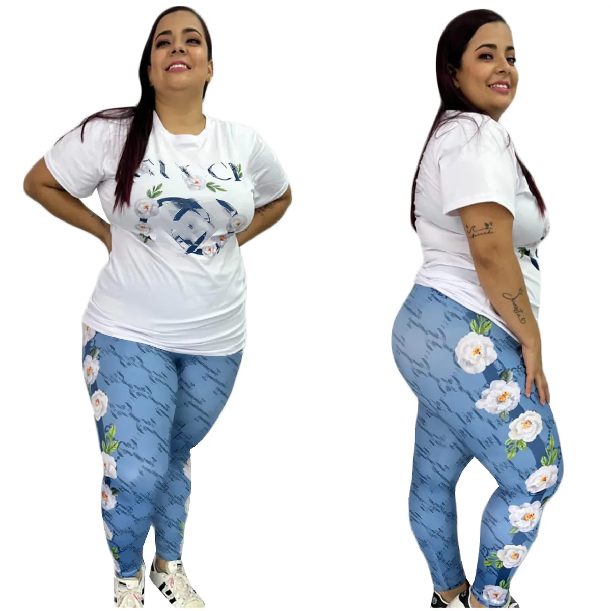 Designer new summer women's T-shirt short-sleeved printed casual sports suit female jogging suit 1XL-5XL
