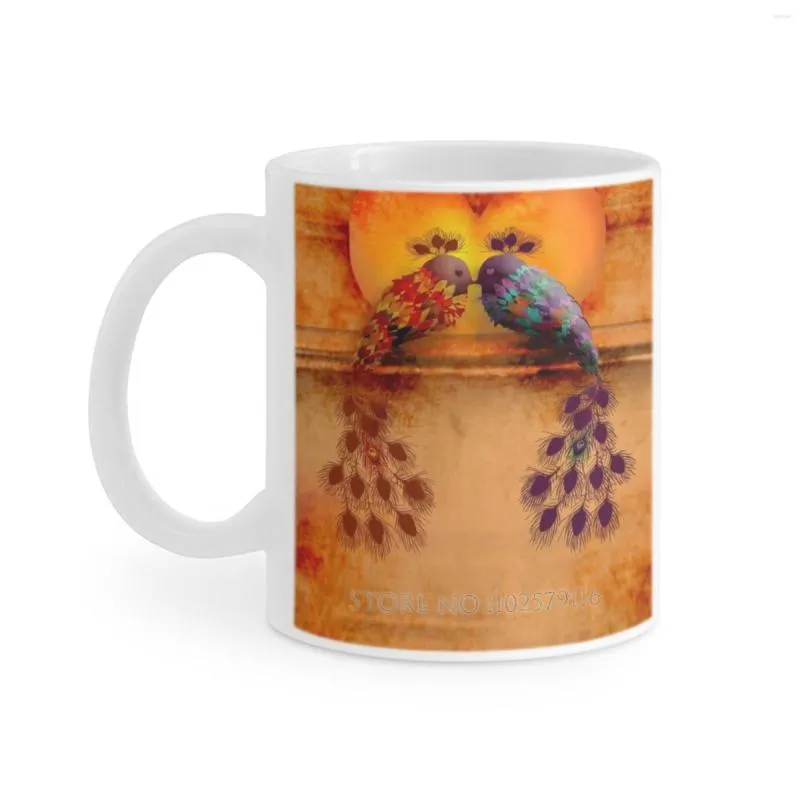 Tazze Love Birds White Mug 11Oz Funny Ceramic Coffee Tea Milk Tazze Orange Bird Animal Engagement Karin Taylor Karen