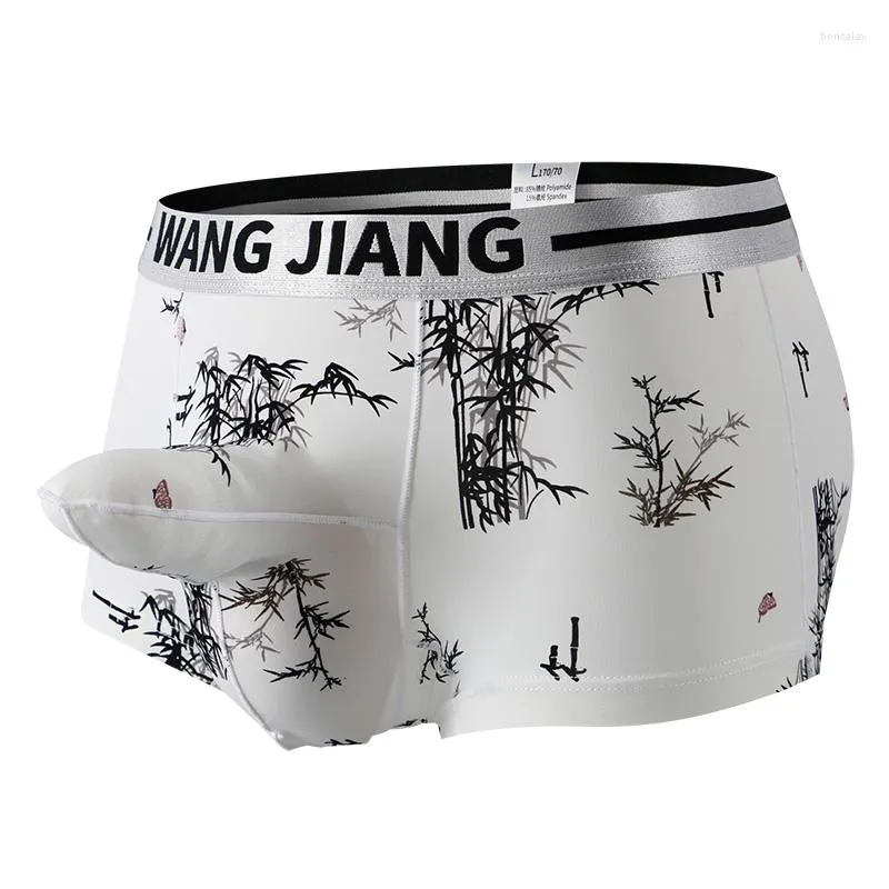 Caleçon éléphant nez culotte sous-vêtements hommes glace soie mince Boxer Shorts Sexy coffre renflement poche Slip mâle impression Gay Lingerie