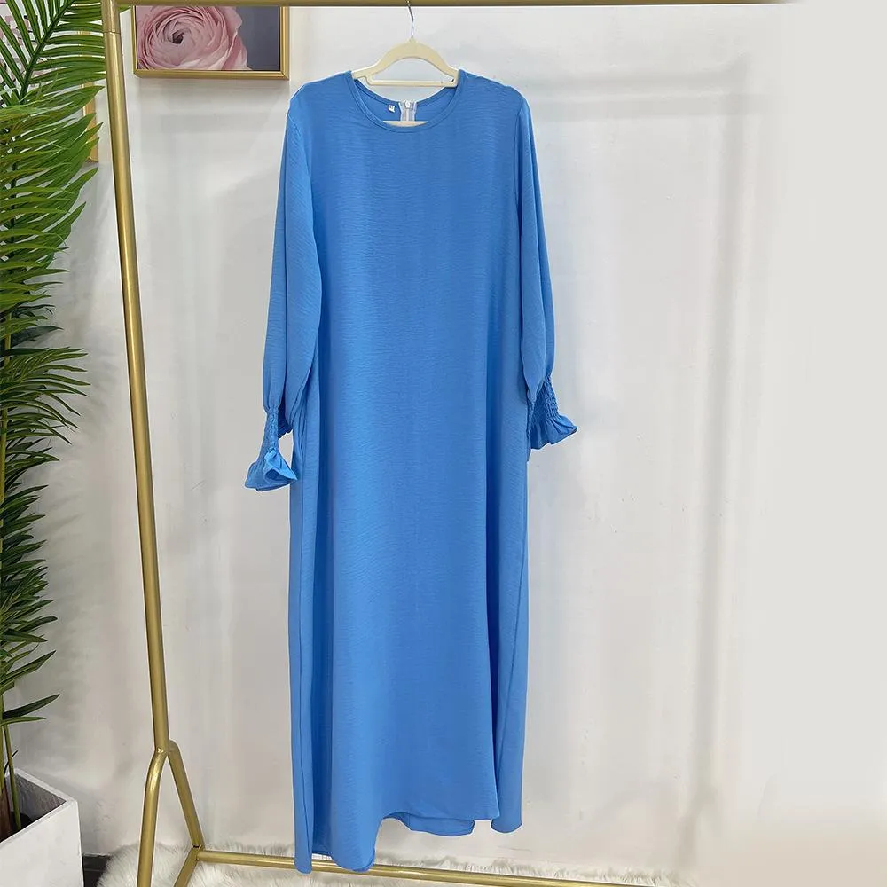スーツの祈りのドレスソリッドカラークレープファブリックドバイトルコヒジャービイスラム教徒アバヤルーズイスラム服女性控えめな衣装ラマダンイード