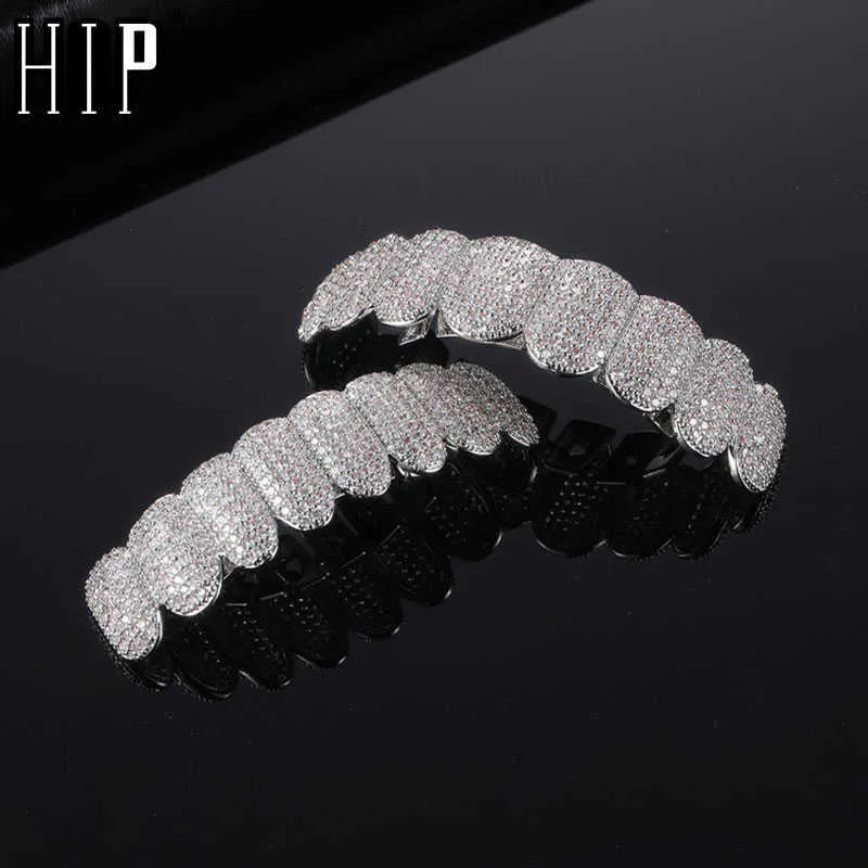 Hip Hop Full Cz Stones Teeth Caps Cubic циркона Iced Micro Pave Topbottom Charm Grill