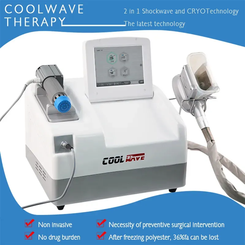 2 I 1 Cryoterapi Shock Wave Physical Therapy Coolwave Machine Vakuum Fettfrysning Belly Fat Loss Body Pain Relif Anti Cellulite Machine