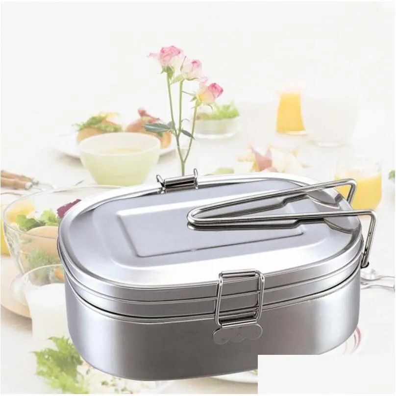 Lunch Boxes Bags Stainless Steel Double Layer Boxes Food Storage Containers Bento Box For Kids Student And Adts Drop Delivery Home Gar Otcbf