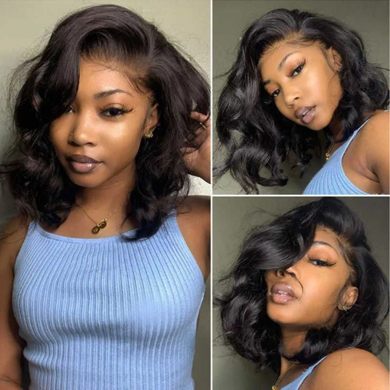 Perucas Sintéticas Brasileiras Body Wave Short Bob 4x4 Closure Wig Transparent 13x4 Lace Front Perucas de Cabelo Humano para Mulheres Pré Depiladas Natural 230227