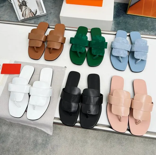 Empire Sandals Designer Woman Kaptaki skórzany zamsz Slipper Czarny biały płaski gumowy klapki metalowe guziki platform