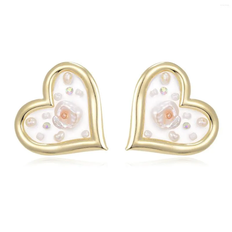 Orecchini a forma di cuore di perle di cristallo carino per le donne Orecchini di zirconi di rame Gioielli di moda Boucle D'oreille Femme 2023