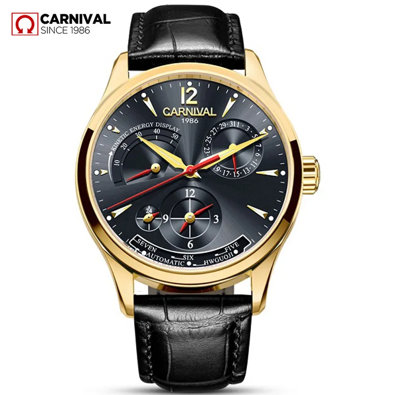 Andere Horloges CARNAVAL Kinetische Energie Dual Time Display Mechanische Mannen Top Luxe Merk Sport Automatische Waterdicht Horloge Reloj 230725