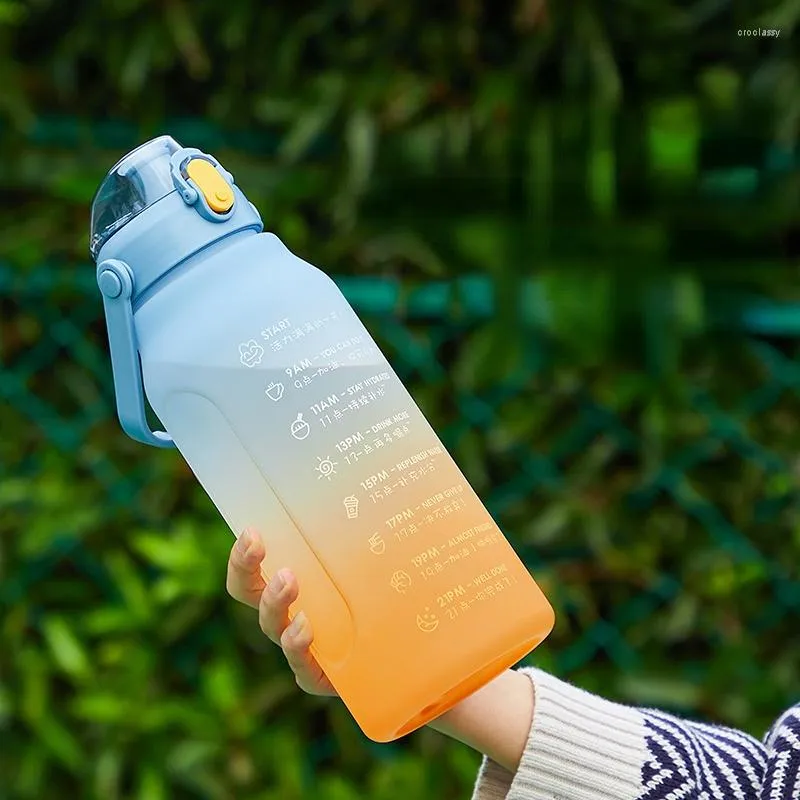 Bouteilles d'eau 1500ML bouteille avec marqueur de temps Fitness Sports voyage en plein air sans BPA boisson givrée Portable étanche Drinkware