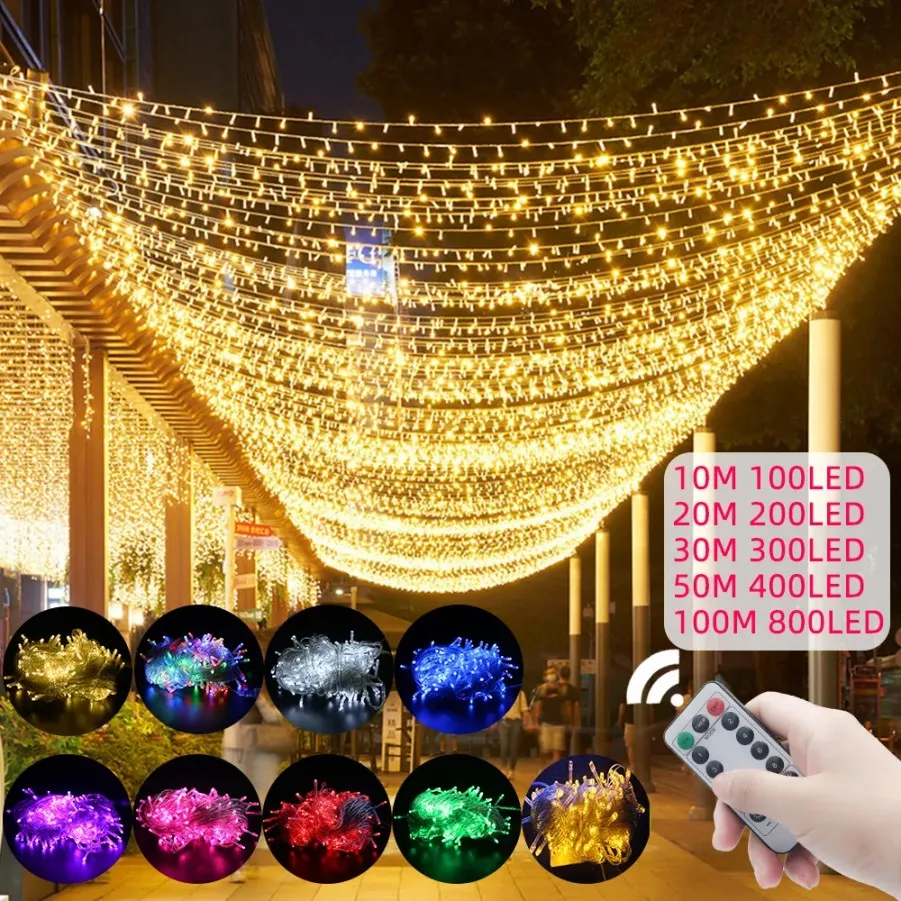 Strings LED Luzes de fada de 10m-100m Garland ao ar livre à prova d'água para a árvore da festa de casamento de Natal decoração do Ramadã