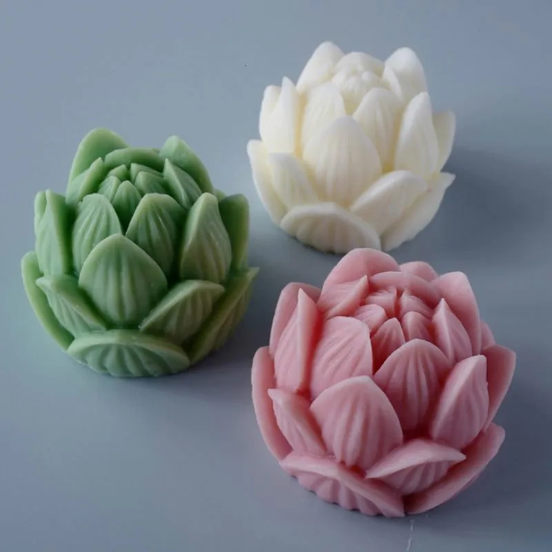 3D Lotus Flower Molds DIY Candle Form Silicone Mold Handmade Candle Making  1pc S