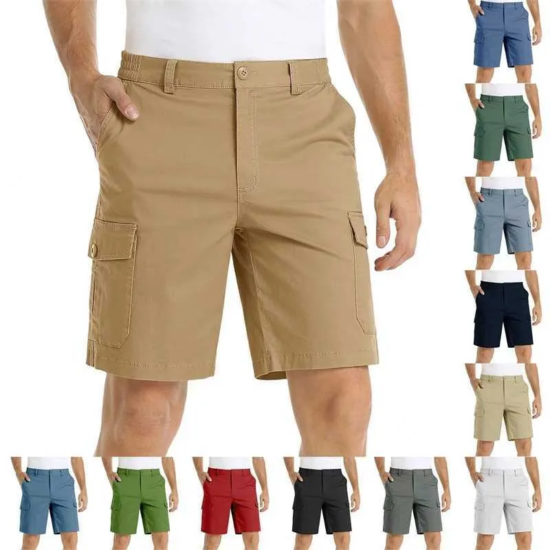 2023 New Solid Color Men's Shorts Multi Pocket Casual Work Wear Capris Plus Size Casual Clothes 12 Colors