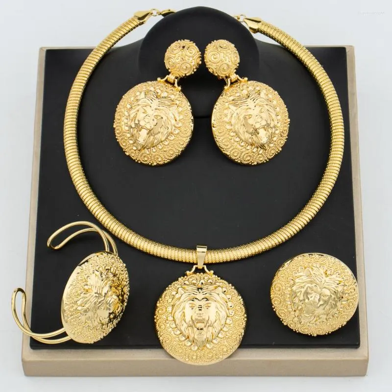 Necklace Earrings Set Design Dubai African Gold Color Jewelry Wedding For Women Copper Earring Bracelet Ring Costume