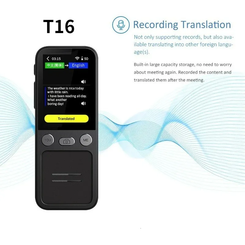 Dictionnaires Traducteurs T16 AI Voice Traducteur en temps réel 138 Multi Langues en ligne Enregistrement vocal 3,1 pouces Grand écran tactile Conversion d'apprentissage T12 230725