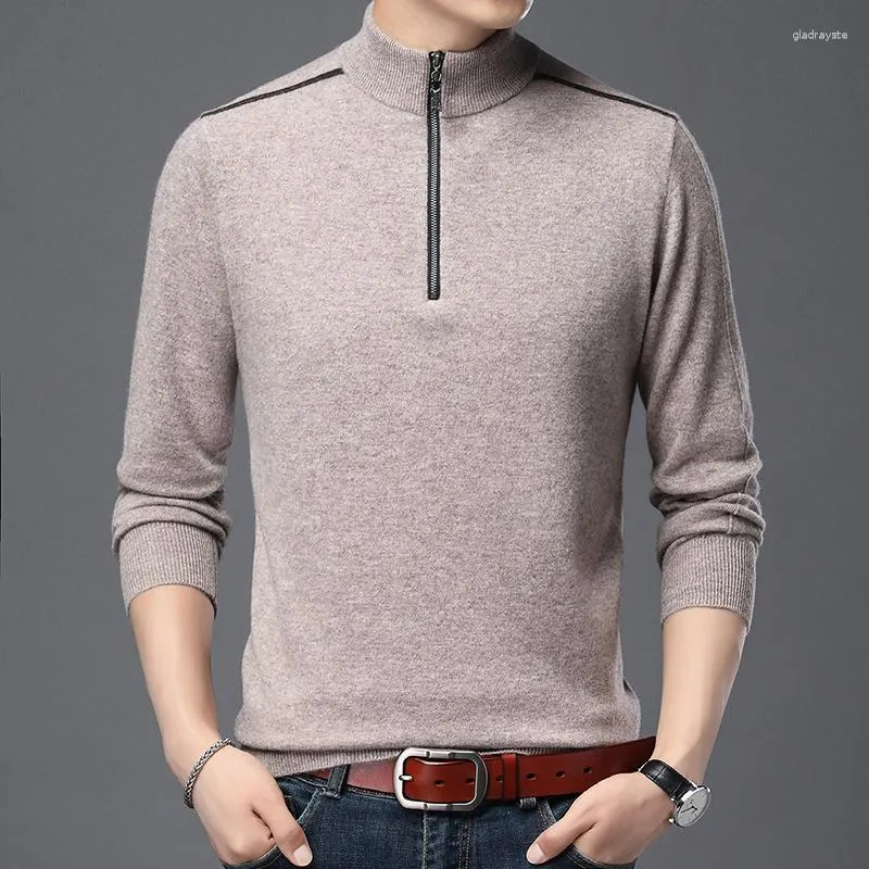 Men's Sweaters Man Winter Pure Soft Wool Sweater Fashion Zipper Jumper Male Warm Thick Pullover