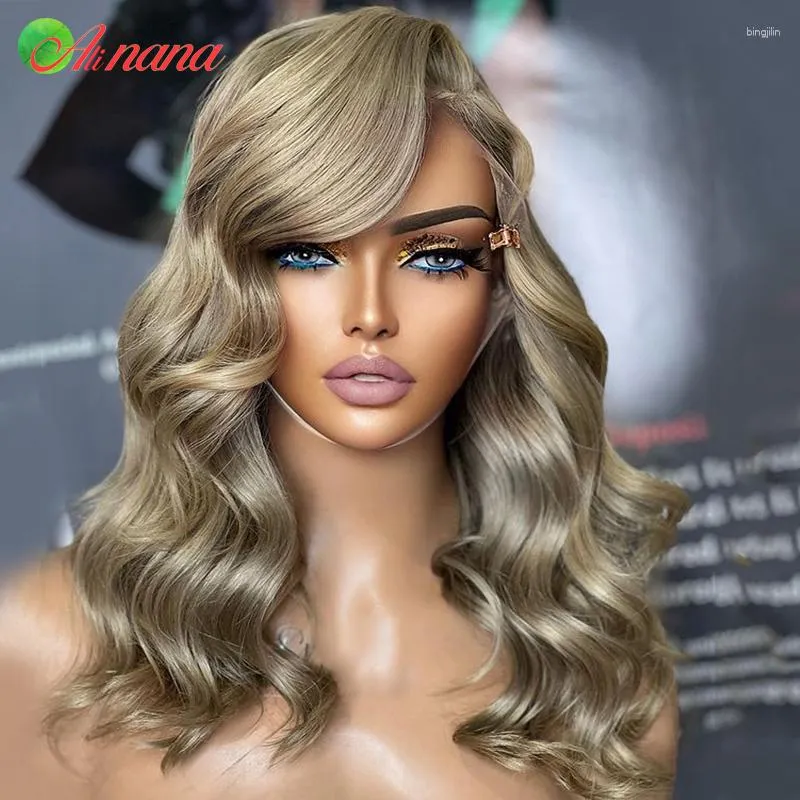 Lace Frontal Wig Wear Go Glueless Body Wave Highlights Ash Blonde Colored Pre-Plucked 13X6 Human Hair Wigs