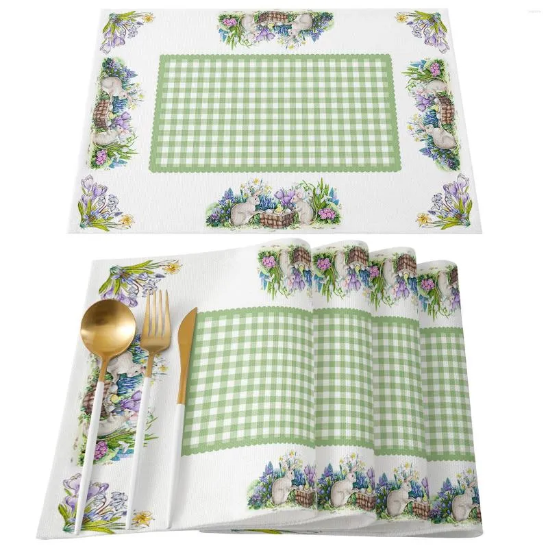 Tischsets Ostern Cartoon Blume Karo Esszimmer Küche Zubehör 4/6 Stück Tischset Untersetzer Pads Schüssel Tasse Matte Home Decor