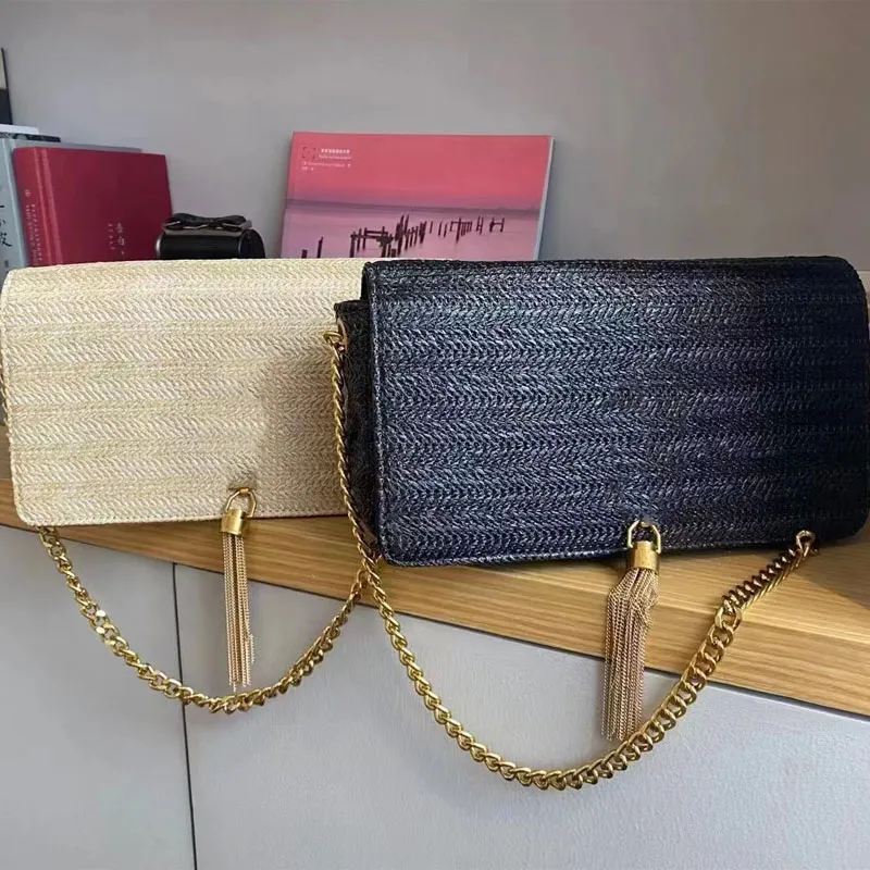 Püskül kolye çanta kadın tasarımcı baget omuz çantaları rafya saman crossbody çanta keten dokuma çanta çanta hobo çanta