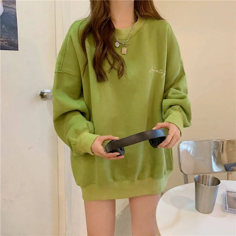 Color verde Sudaderas con capucha de talla grande para mujer sudadera de diseñador Cuello redondo jersey con capucha gruesa ladyWinter nueva letra de manga larga top informal suelto Suelto sin sombrero