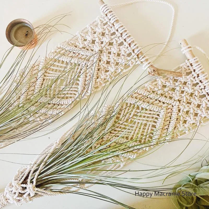 Arazzi Macrame Air Plant Hanger Tapestry Bohemian Modern Farmhouse Indoor Display Tillandsia Cotton - Senza piante