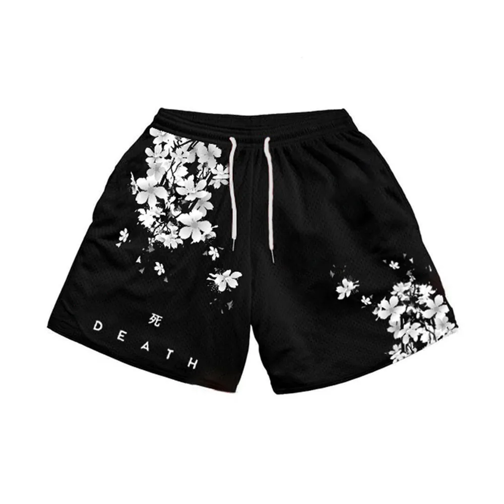 Anime Gym Mesh Shorts Workout Breattable Male Casual Sportpants Fitness Mens Bodybuilding Running Basketball Beach Summer Shorts