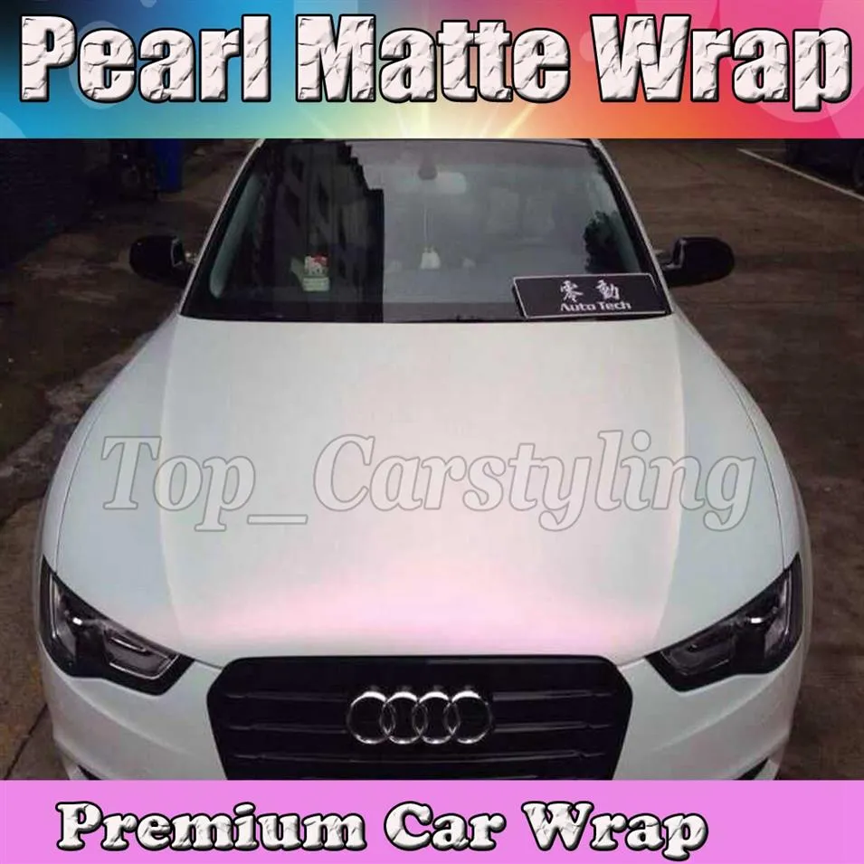 Premium Satin perle blanc à rose shift Wrap Avec Air Release Nacré Mat Film Car Wrap style graphique 1 52x20m Roll275j