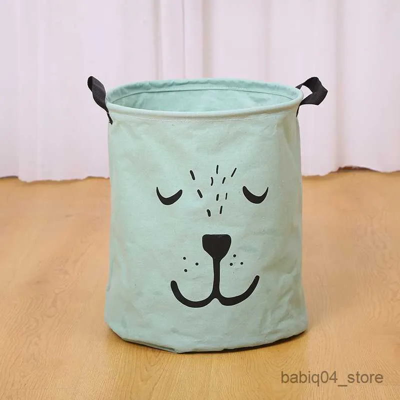 Storage Baskets Cute Large Capacity Foldable Laundry Basket Storage Organizers For Kids Baby Toys Round Waterproof Dirty Clothes Basket Bathroom R230726