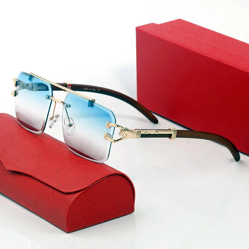 Schwarz-blaue Sonnenbrille für Damen, trendige Luxus-Quadrat-Brille aus echtem Büffelhorn, Herrenmarke Carti Sunglasse Vintage Carter Buffs randlose Holzrahmen-Brille