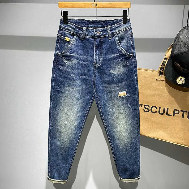 Erkekler Vintage Skinny Jeans Erkekler için Yıkama Ağız Yiyecek Gözyaşı Yırtık Moda Sokak Günlük Elastikiyet Pamuklu Erkek Denim Pantolon 230316 L230726