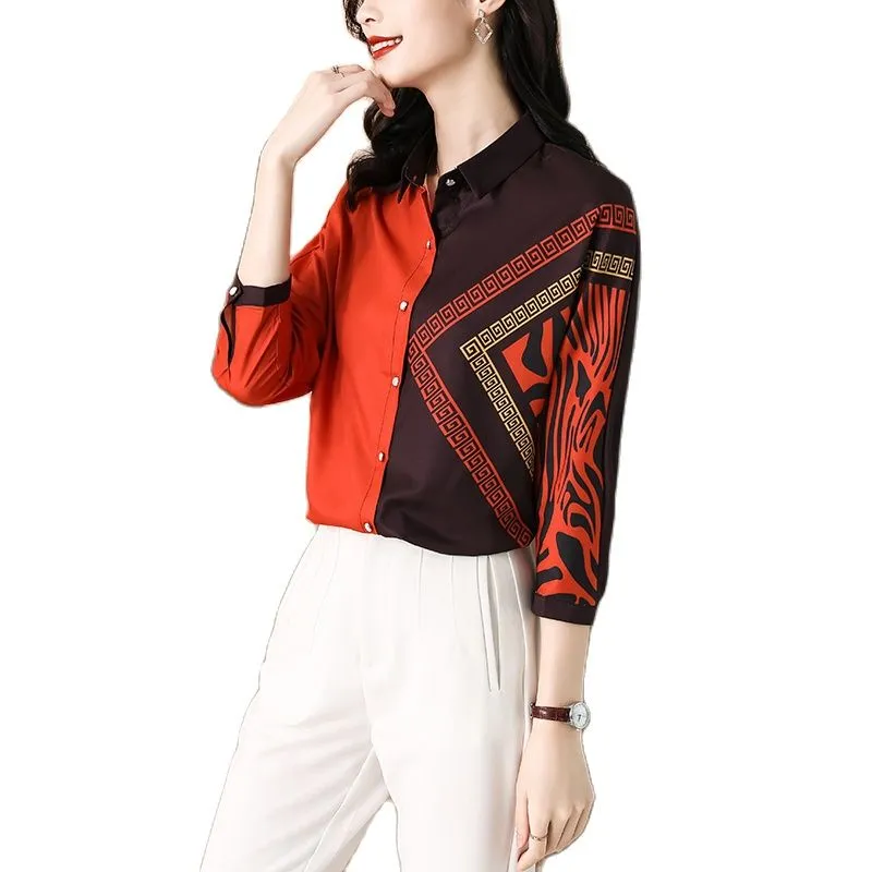 Camisa con estampado barroco retro Tops de diseñador Mujer solapa de manga larga Camisas formales clásicas con botones 2023 Primavera Otoño Oficina elegante an2698