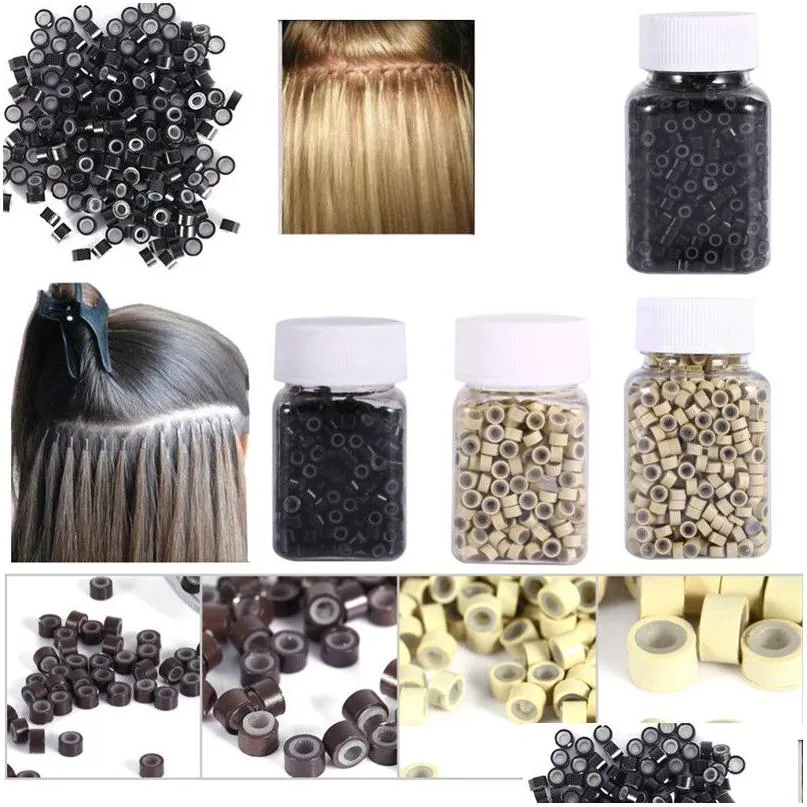 microbeads 1000 pcs/bottle sil lined micro inlons beads hair extensions 7 colour