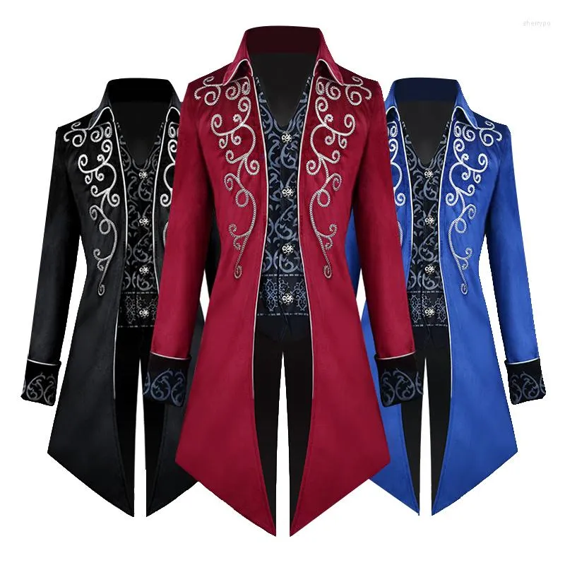 Trajes de hombre medieval esmoquin steampunk vintage victoriano manga larga cortavientos traje príncipe traje para hombres