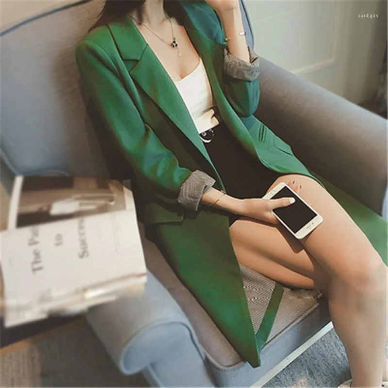 Ternos femininos único botão primavera outono 2023 fino feminino longo blazer jaqueta cinza/verde/preto 3GG tamanho grande