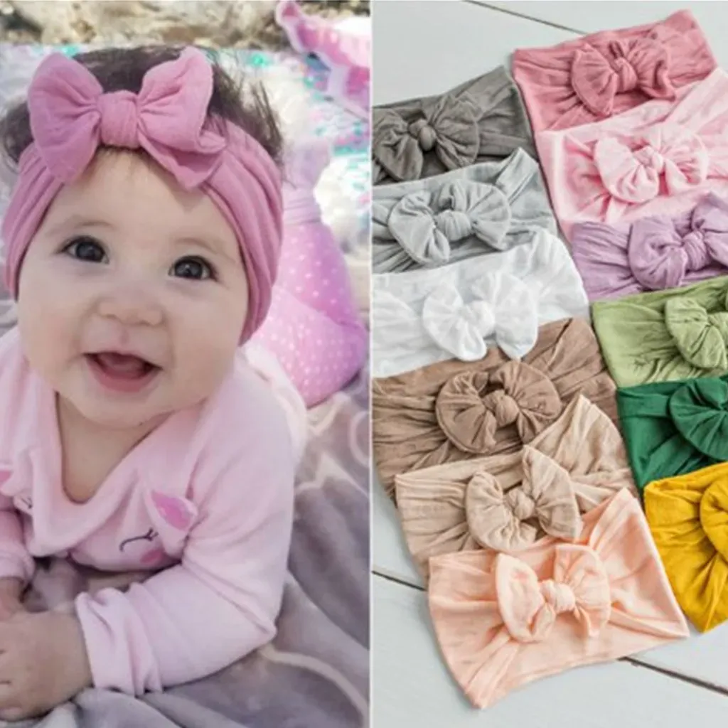 Ins Solide Baby Mädchen Turban Stirnband Weiche Nylon Headwraps Bogen Knoten Stirnbänder Dehnbare Bänder Kinder AccessoriesZZ