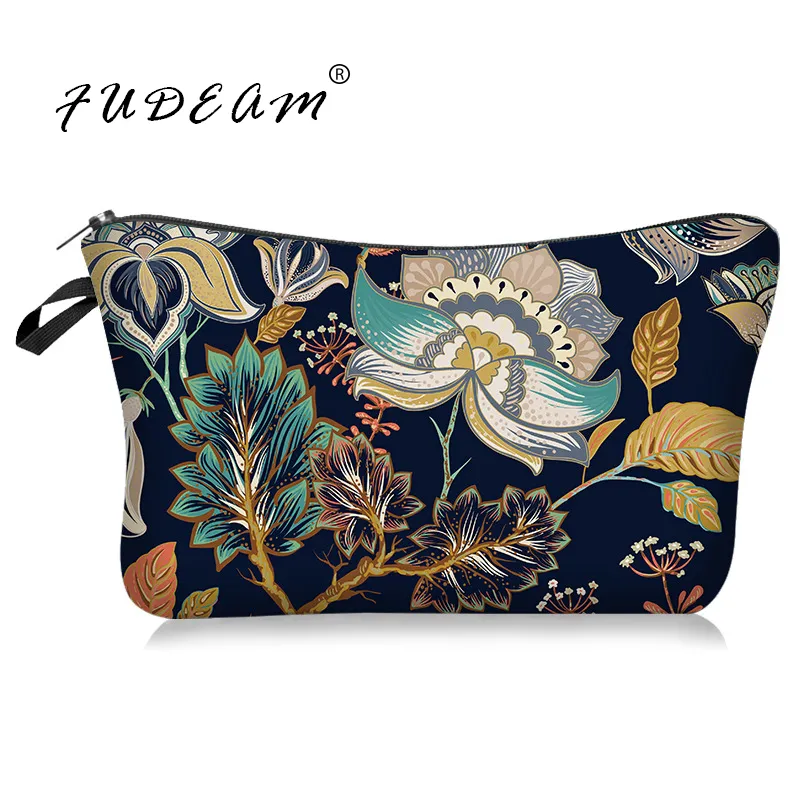 Fudeam Polyester Flower Leaf Pattern Women Cosmetic Bag Bag Bag التخزين تنظيم حقيبة مكياج مقاومة للماء.