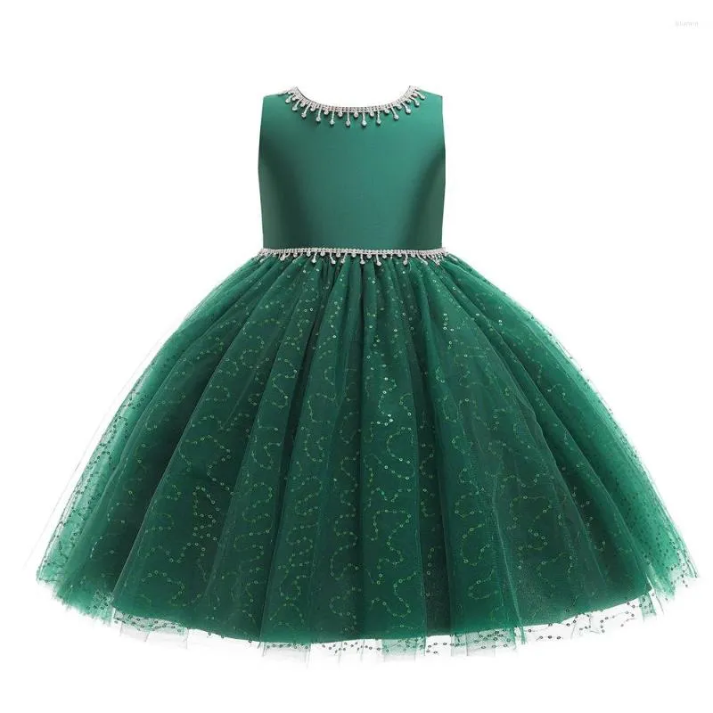 Girl Dresses Princess O-neck A-line Tulle Flower Girls Dress Sparkly Rhinestone Sequin Sleeveless Skinny Knee Length First Communio Ball