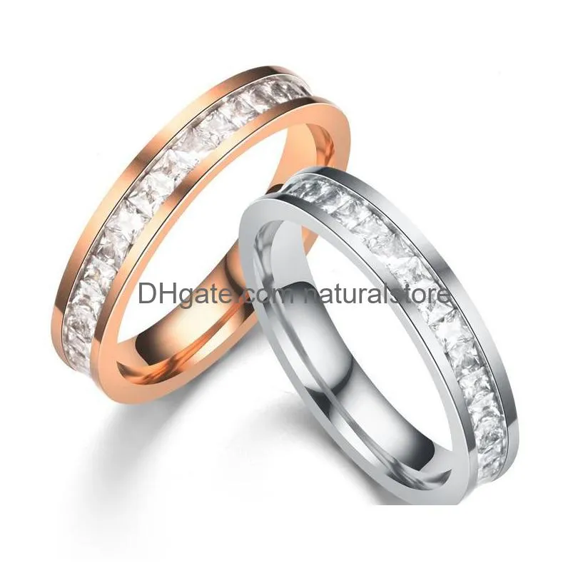 Pierścienie klastra pierścionek ze stali nierdzewnej Rose złoto diamentowy cyrkon para zespołów kobiet mężczyzn moda i piaszczysta biżuteria dostarczająca statek Dhqev