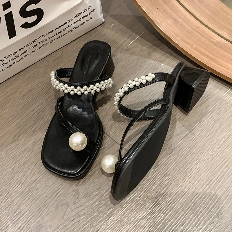 Buty grube obcasowe Pearl Fashion Damskie kapcie Summerne sandały na imprezie z noszeniem 2023.