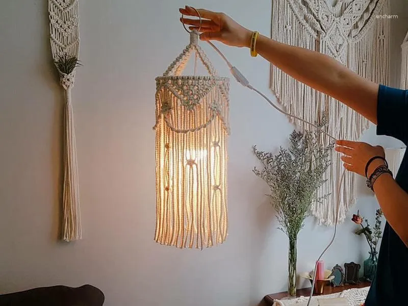 Gobeliny 60 cm bohemian bohe makrama wisząca ręcznie robiona lampa tkana ściana gobelin dekoracyjny wisiorek