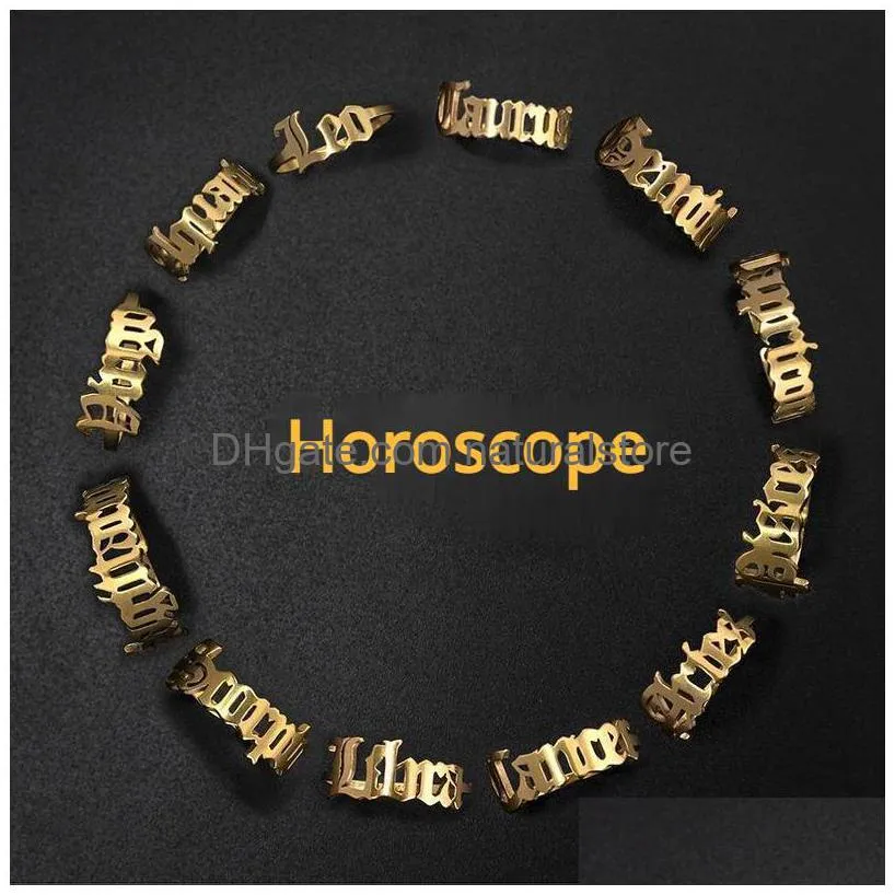 Band Rings 12 Rostfritt stål Constell Gold Horoscope Sign Ring Finger For Women Fashion Jewelry Will and Sandy Drop Delivery DHS6G