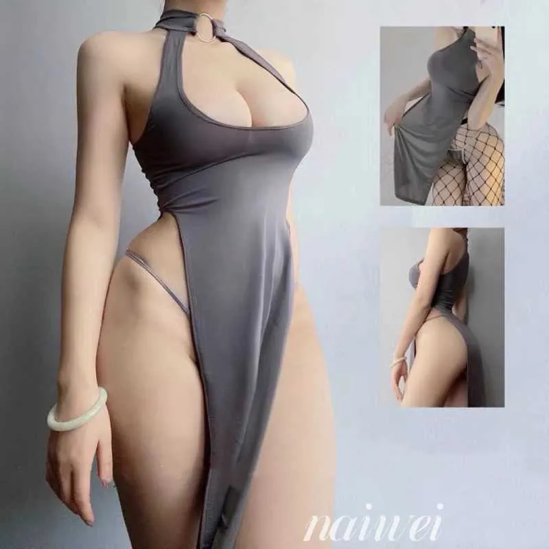 Sexy Skirt Plus Size Women Dress Reversible Erotic Halter Bodycon High Waist Slit Porn Cosplay Lingerie Hot Clubwear 230717