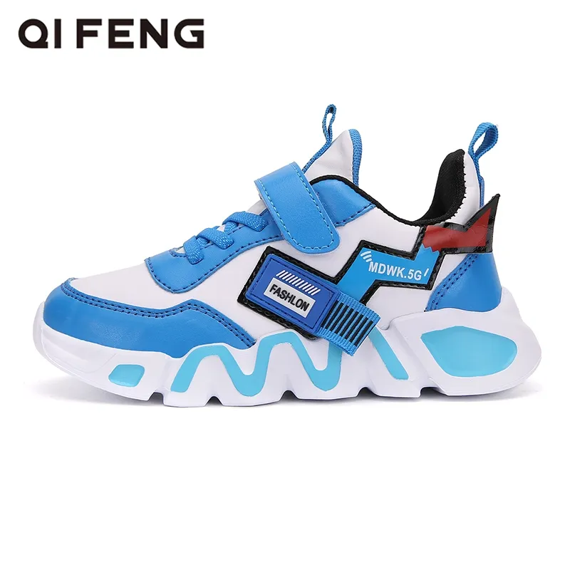 QiFeng nouveau printemps automne enfants sport chaussures de course chaussures pour enfants garçon étudiant baskets décontractées enfant en cuir toutes saisons PU