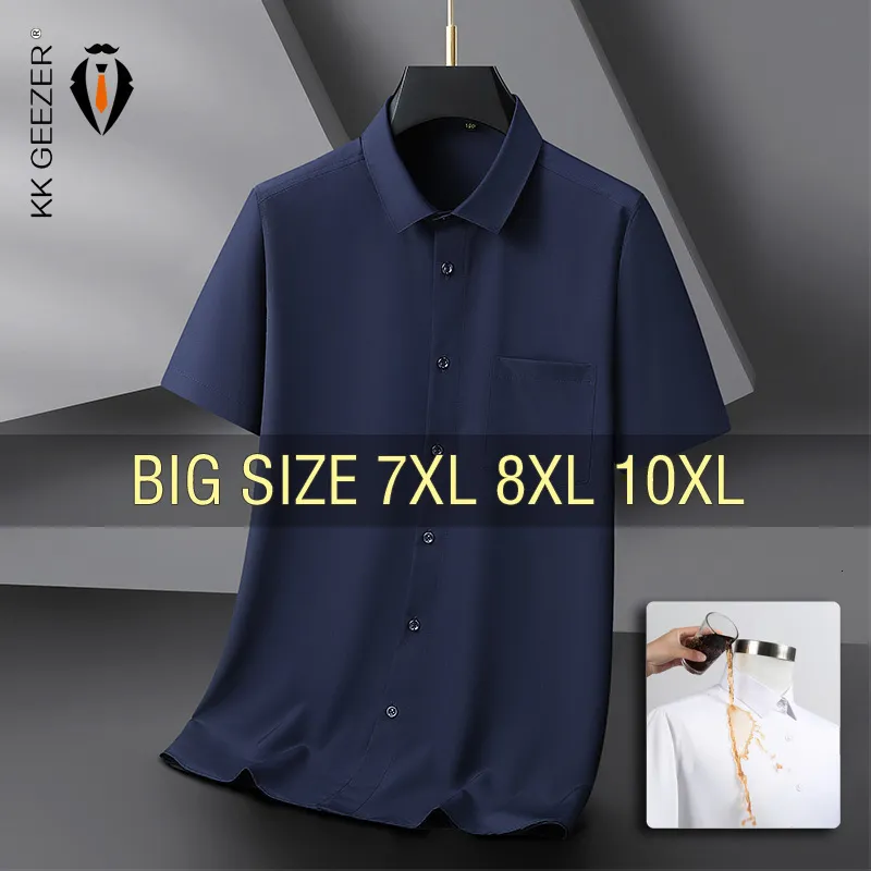 Męskie koszule zwykłe Koszula Mężczyzna Koszula z krótkim rękawem Letnie wodoodporne olej przeciwdeszczowy ponadwymiarowy 6xl 7xl 8xl 10xl Formalne wysokiej jakości rozmiar 230726